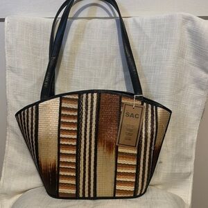 Women's Black and Brown Striped Bag